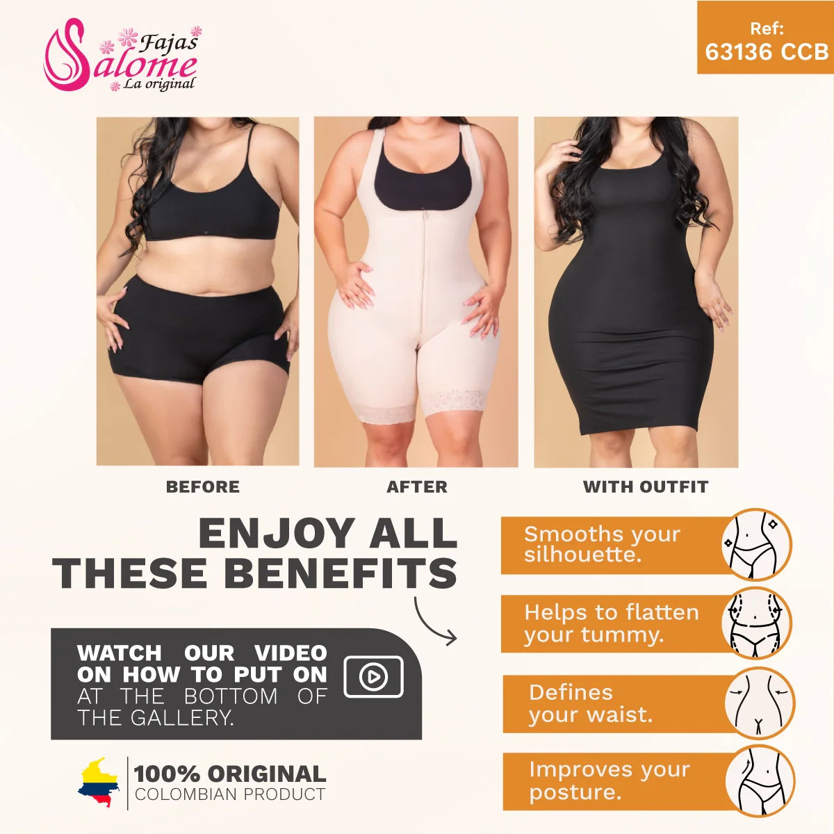 Salome 63136-CCB | Faja Colombiana Waist Cincher Tummy Control for Women | Power