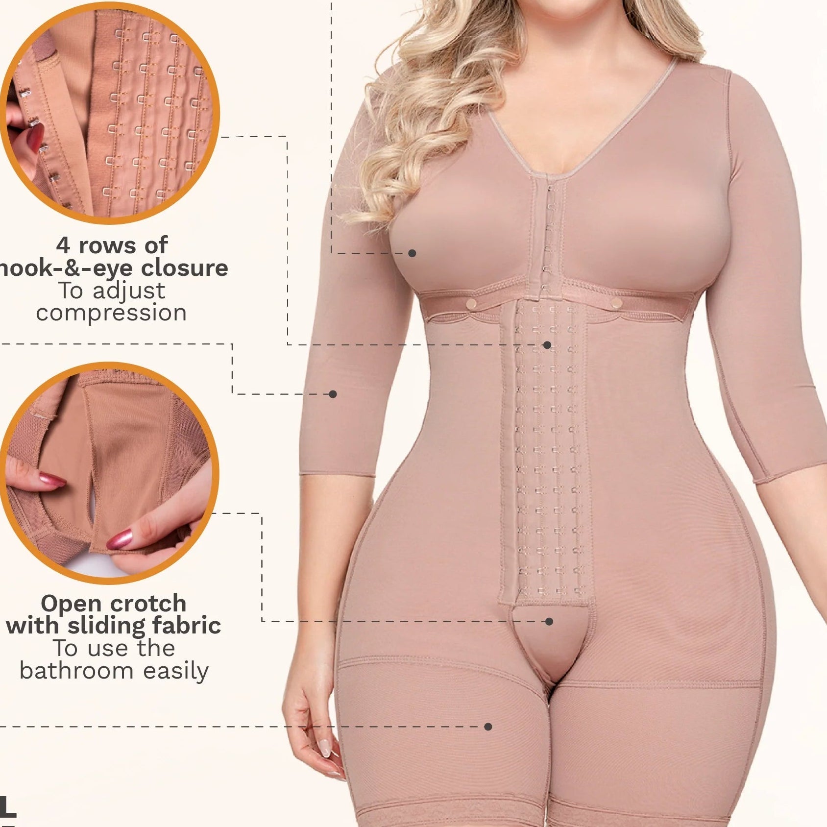SONRYSE 103BF | Shapewear After Surgery for Women with Built-In Bra | Mid thigh